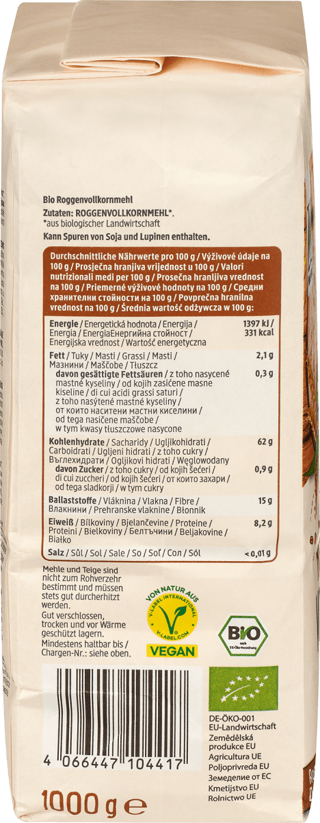 Mehl, Roggen Vollkorn, 1.000 g