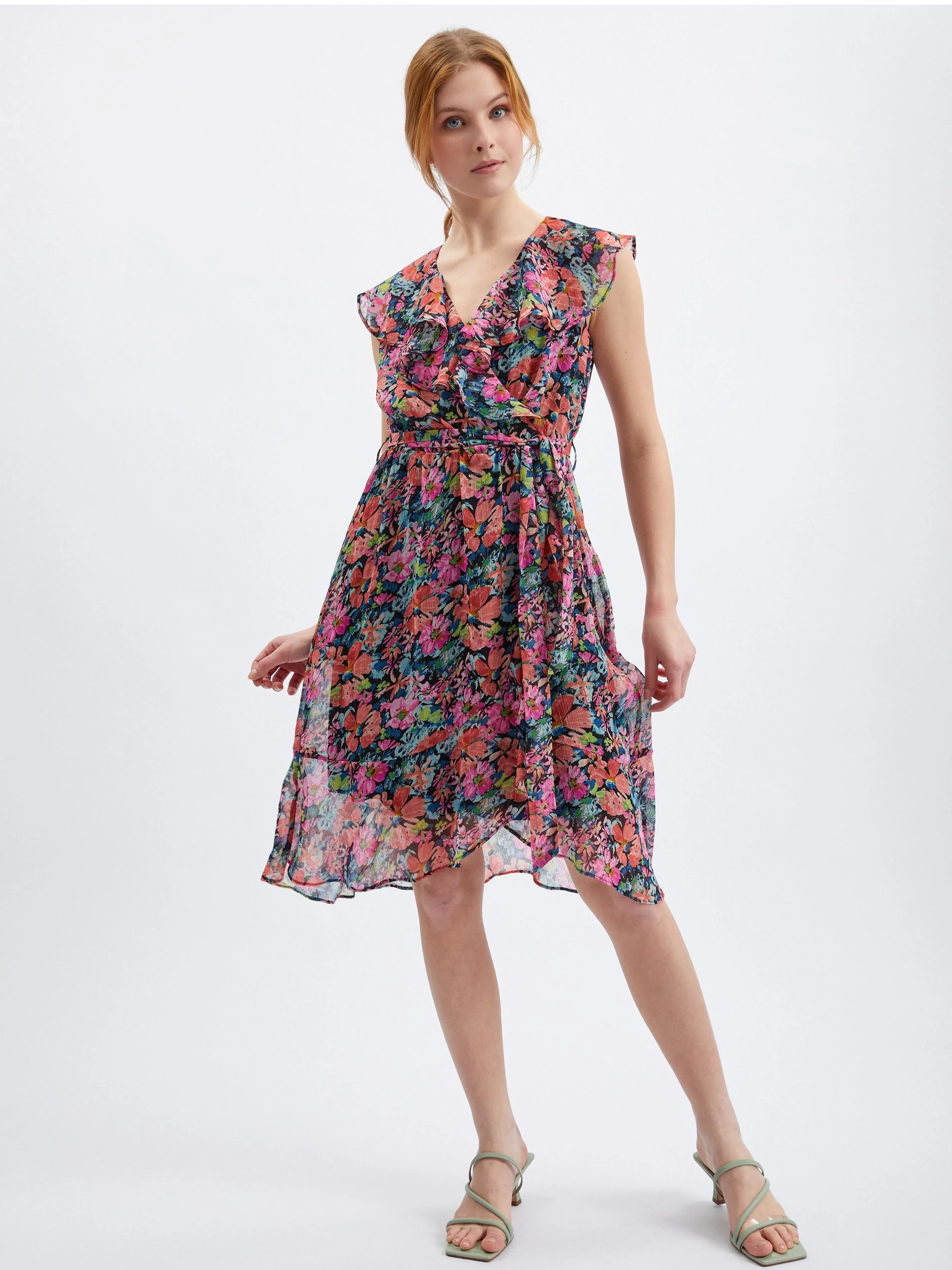 Rot-schwarzes Damen-Blumenkleid ORSAY