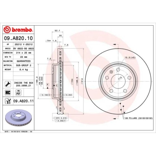 09.A820.11 BREMSSCHEIBE BREMBO VA  VP1 - ATU