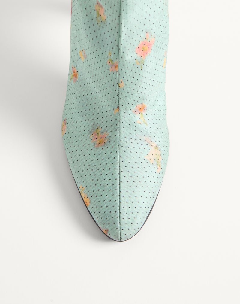 Bota Hotty em tecido chinês com estampa de flores, bolinhas e penas, 100mm