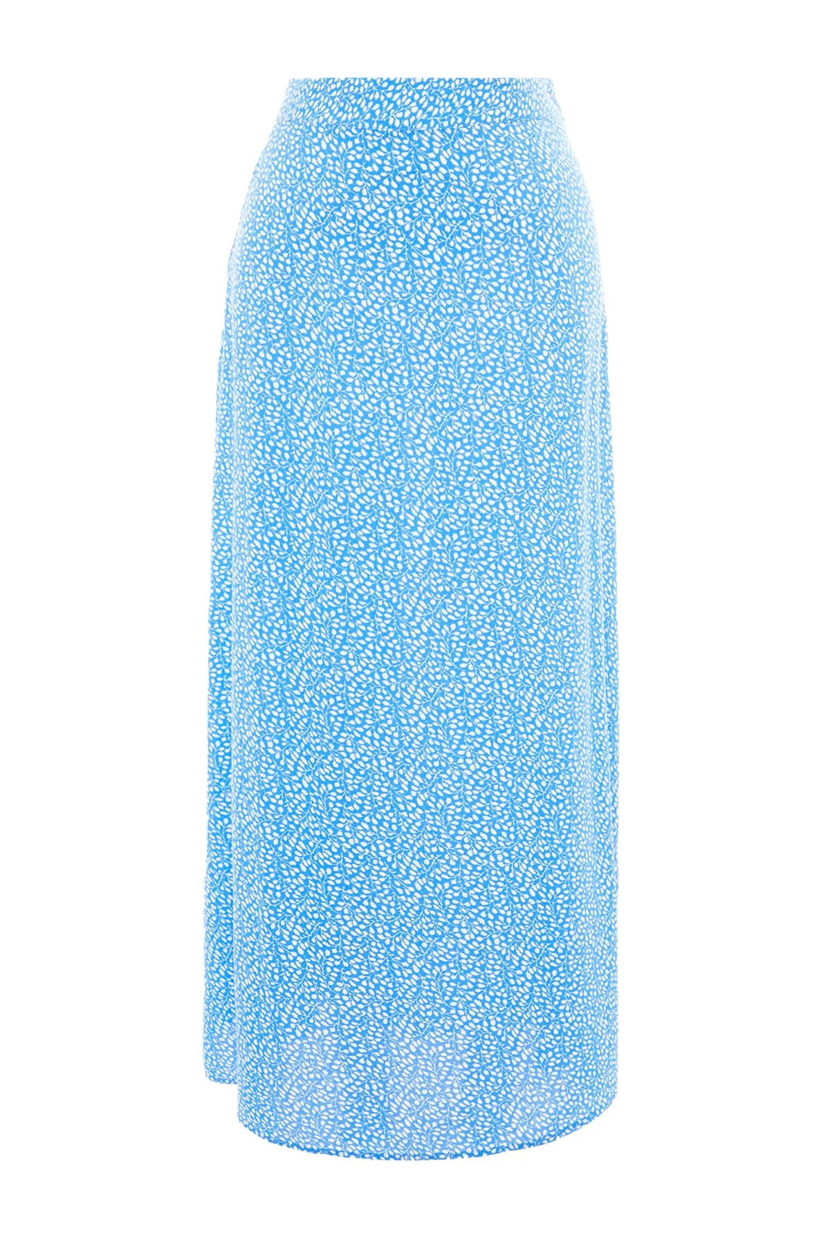 Trendyol Modest  Blauer ausgestellter Rock aus Viskosegewebe mit Blumendruck TCTSS21ET0497