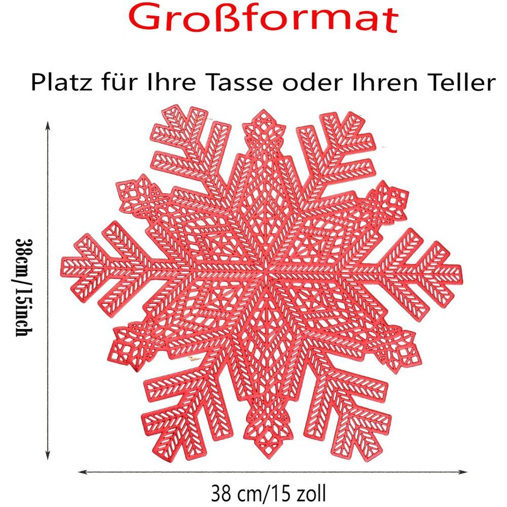 HIBNOPN Tischsitz Weihnachten Platzset Schneeflocken Wärmedämmung Rot 38cm 6er, (6-tlg)