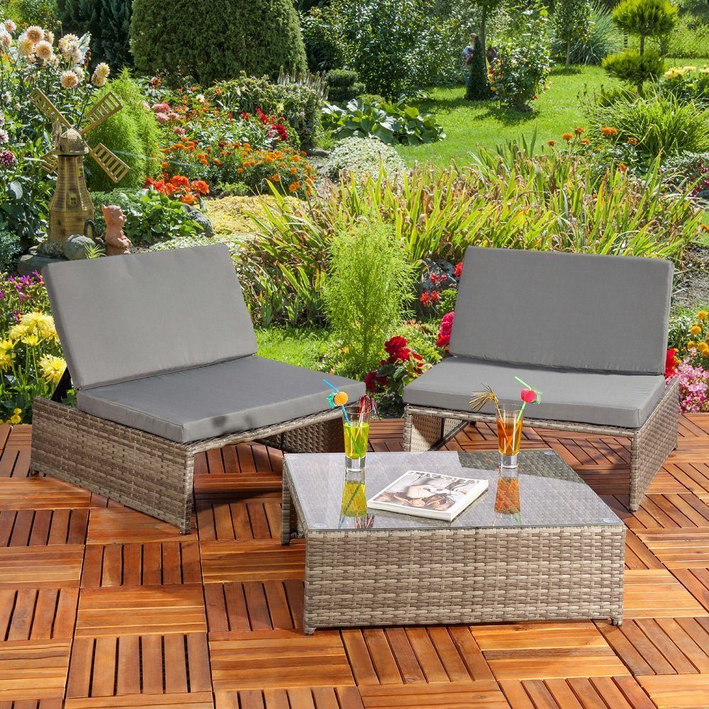 Melko Gartenlounge-Set Gartenset Lounge aus Polyrattan ver. Farben Sitzgruppe 2 Sessel Tisch, (Stück), Wasserabweisend