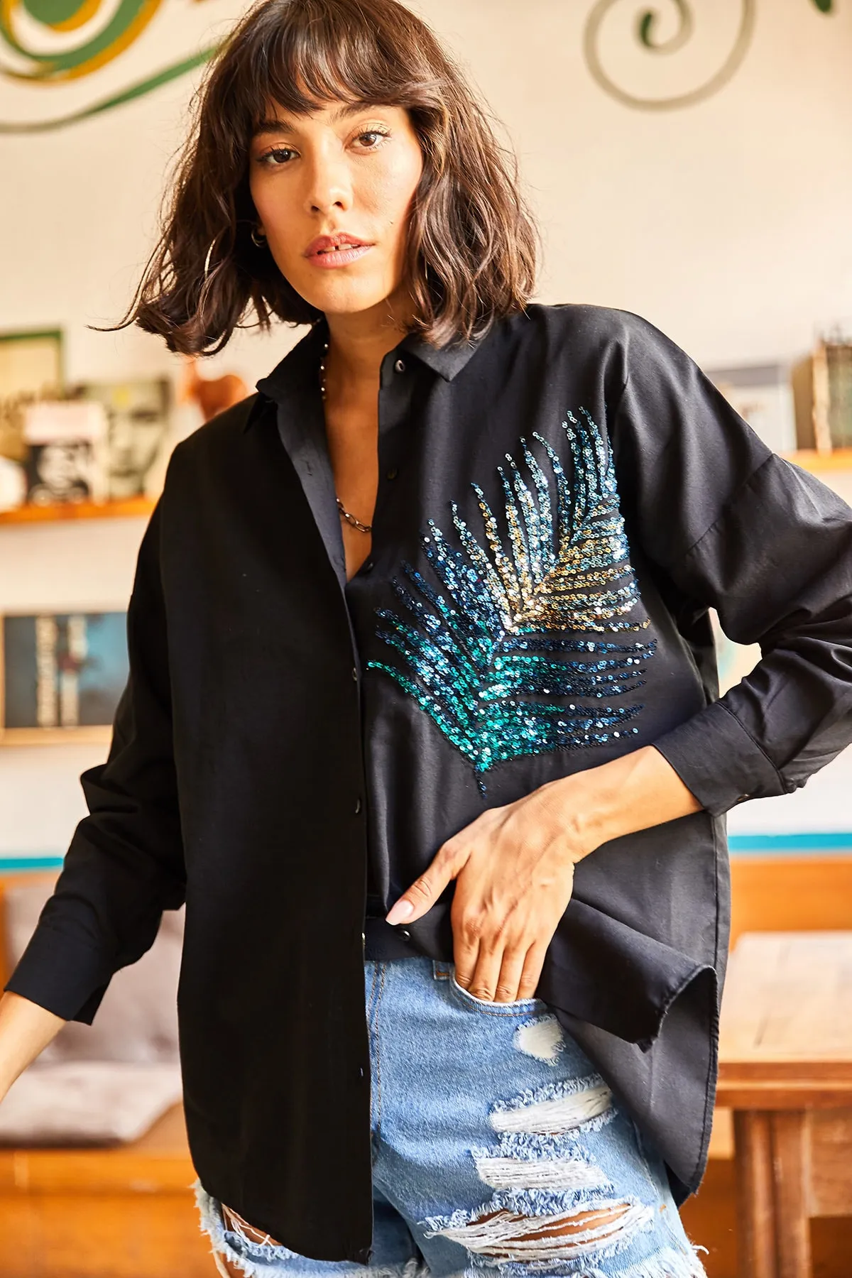 Olalook  Hemd - Schwarz - Oversized