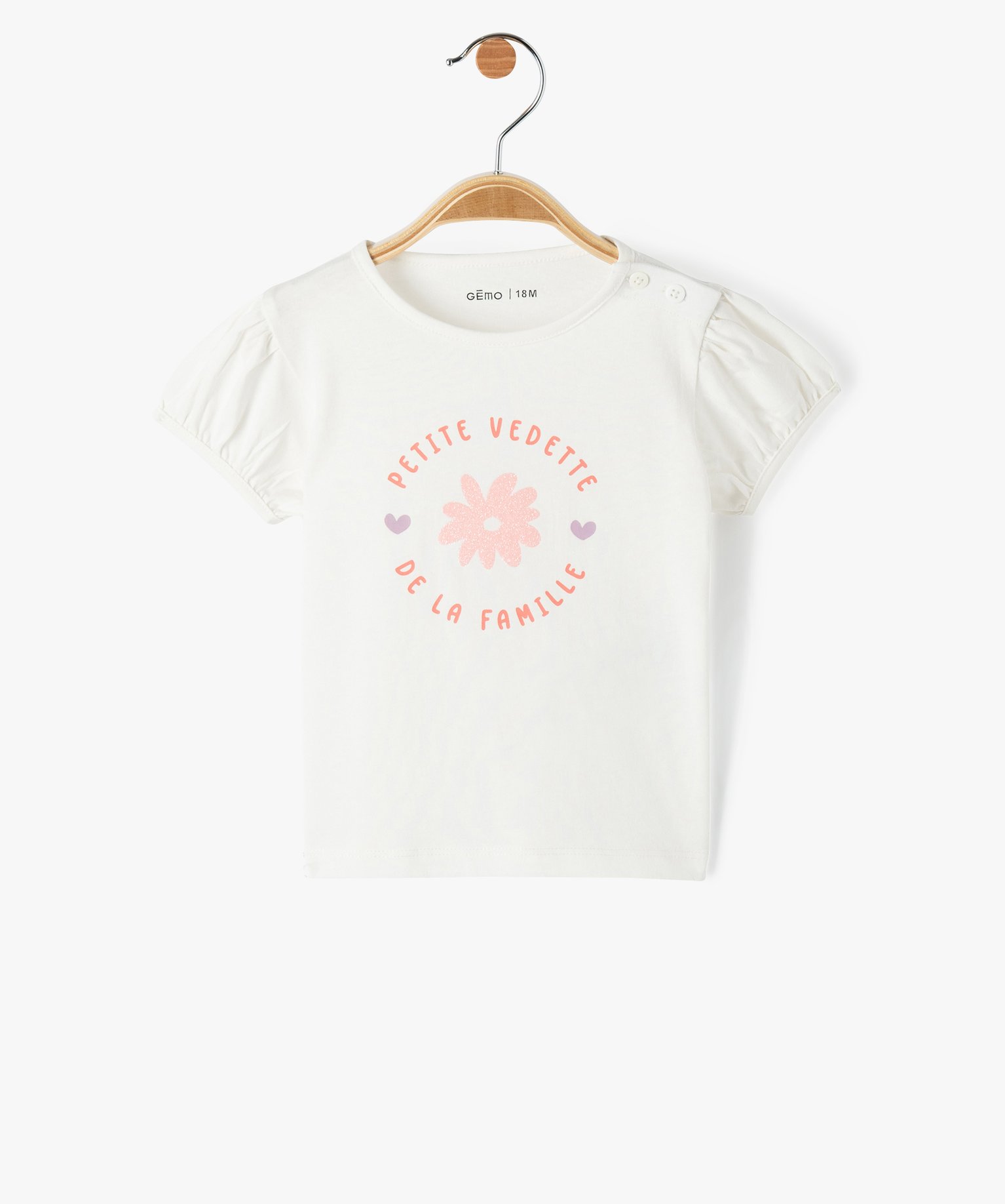 Tee-shirt bébé fille à manches ballon et message pailleté ecru | GEMO