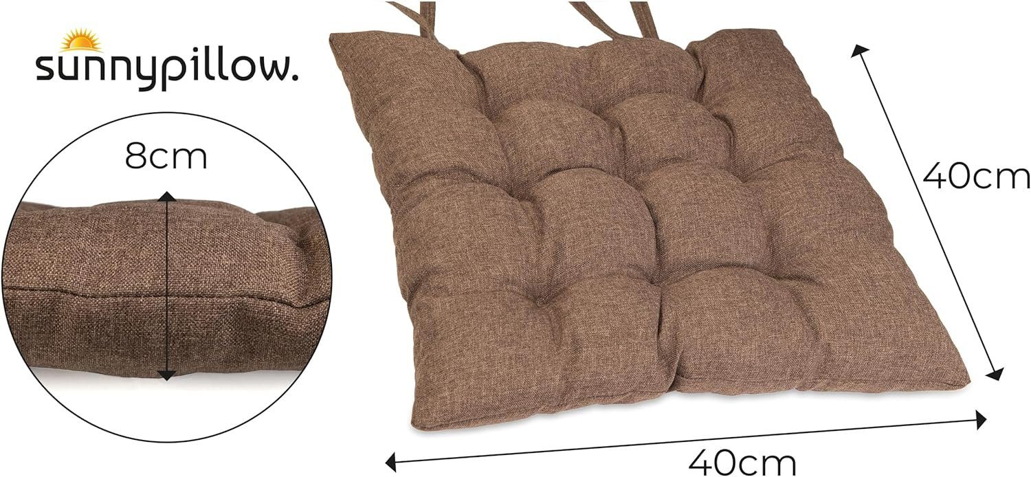 sunnypillow Stuhlkissen 4er Set Stuhlkissen mit Bändern Ontario, Braun