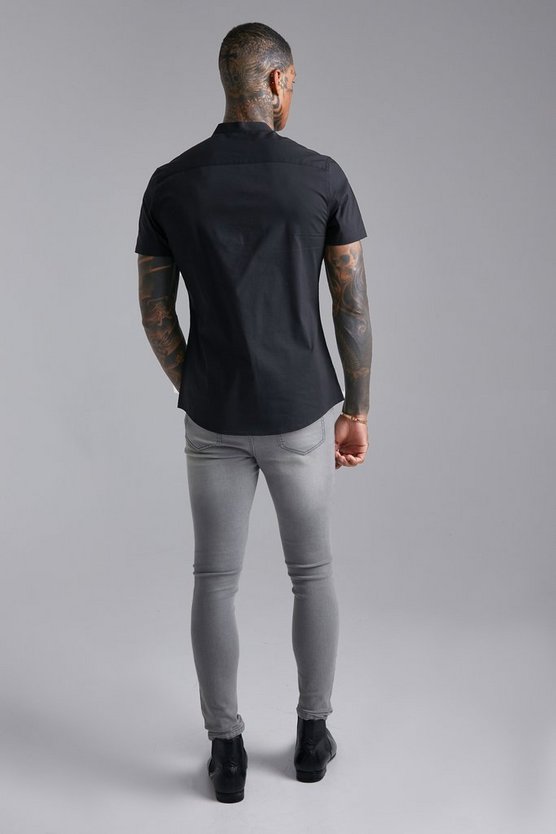 Kurzärmlig Slim-Fit Grandad-Hemd