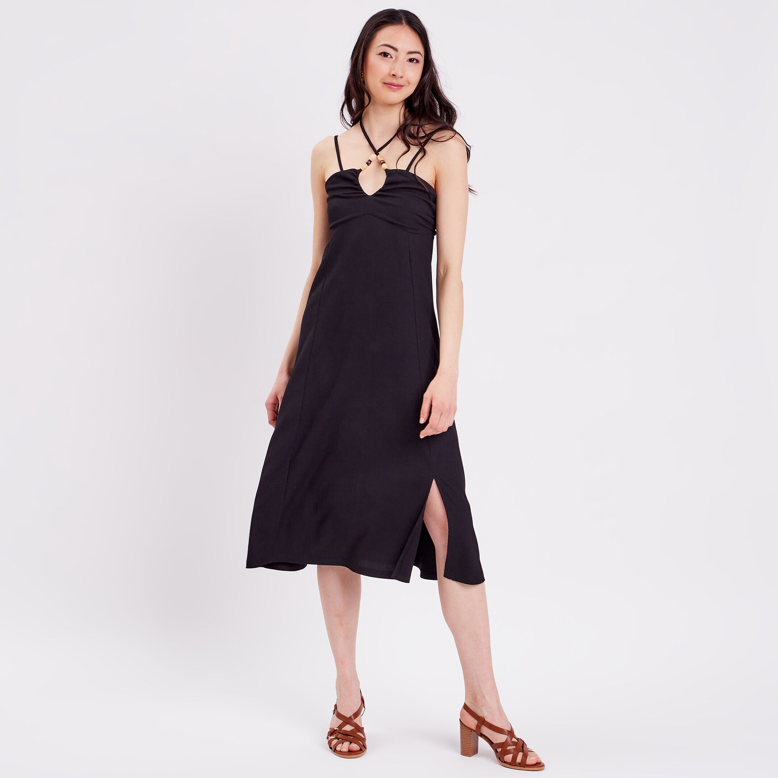 Robe évasée col bustier noir femme | Cache Cache