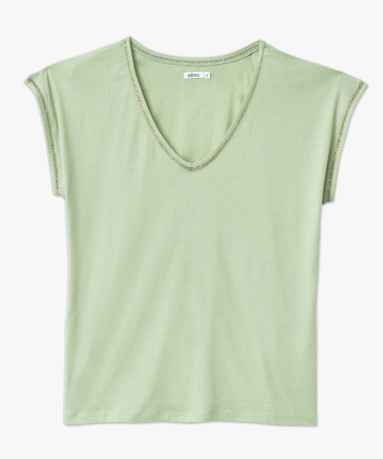 Tee-shirt manches courtes à finition tressée pailletée femme kaki | GEMO
