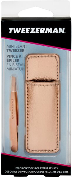 Tweezerman Mini Slant Tweezer & Case - Schräge Mini Pinzette mit Etui, Rose Gold Pinzette