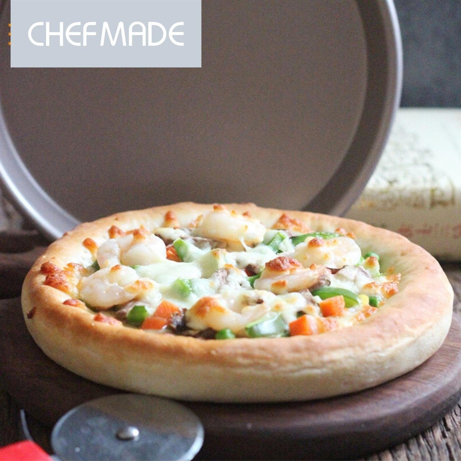 Chefmade Pizzablech Backblech, Karbonstahl, (CHEFMADE, 20cm Pizzablech rund, 219x25mm, Champagnergold, antihaft- & silikonbeschichtet, Pizzaform, Kuchenblech, Tarteform, Quicheform, Ofenblech, Karbonstahl, 1-St., Premium), Pizzablech - Pizzablech Run