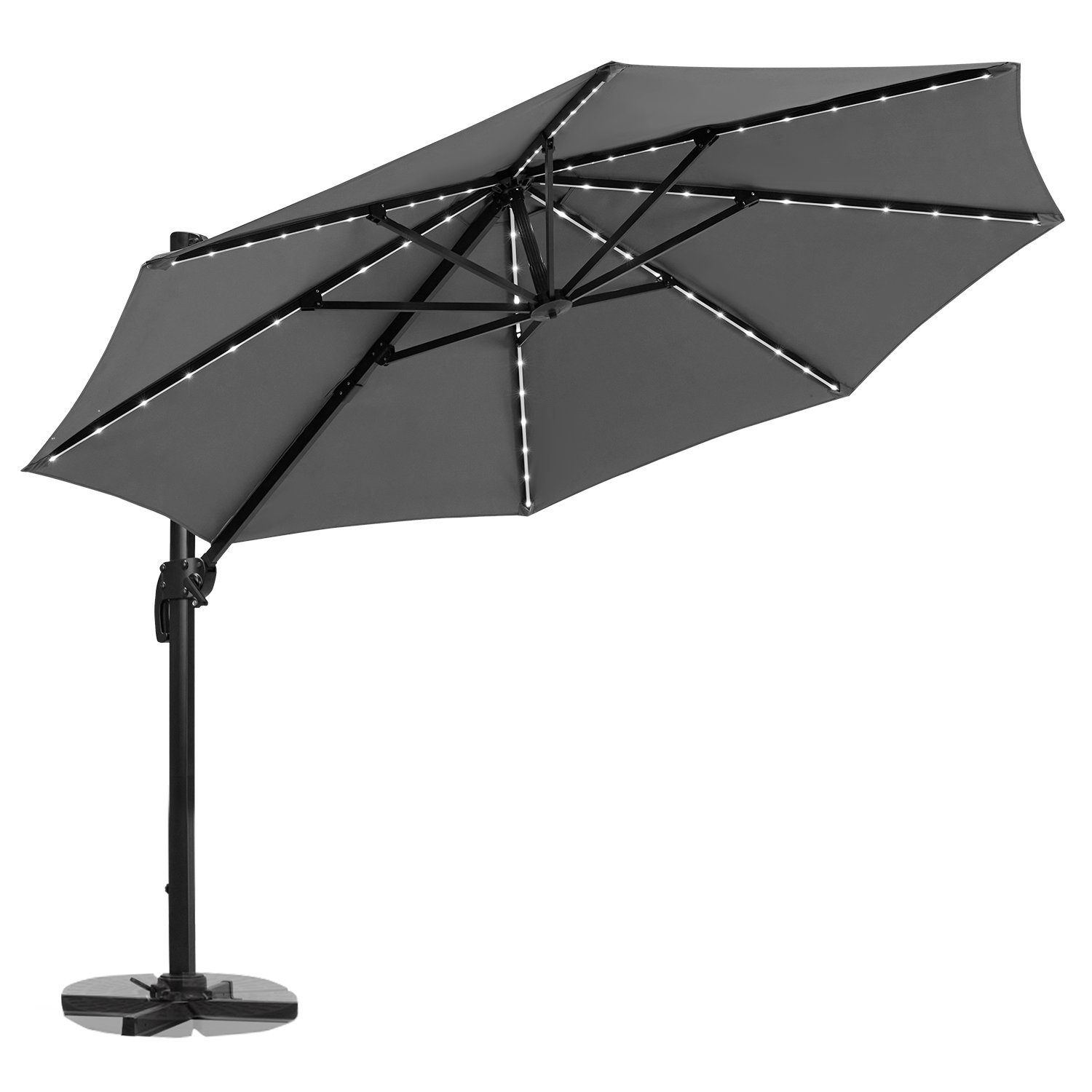 EROMMY Sonnenschirm Terrassenschirm für Garten und Balkon, LED-Leuchten, LxB: 300,00x300,00 cm, 360°drehbar, 5-fach verstellbar, ohne Schirmstander