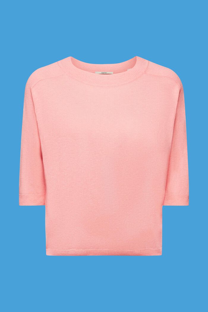 Pullover mit verkürzten Ärmeln und Leinenanteil