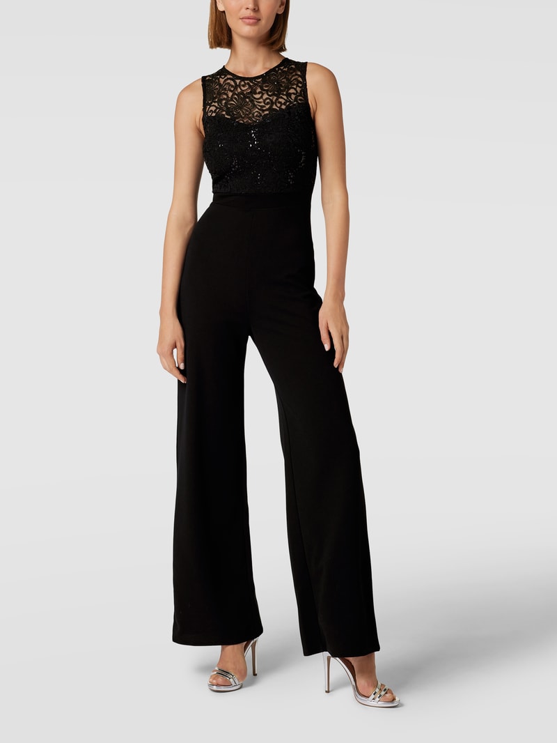 Jumpsuit mit floralen Stickereien in schwarz