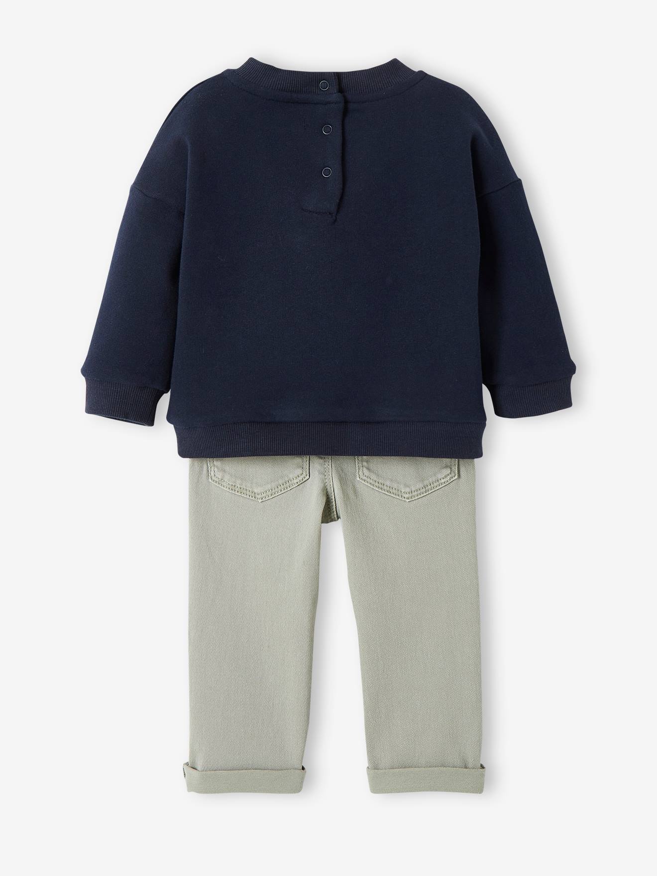 Ensemble bébé sweat en molleton + pantalon en sergé encre