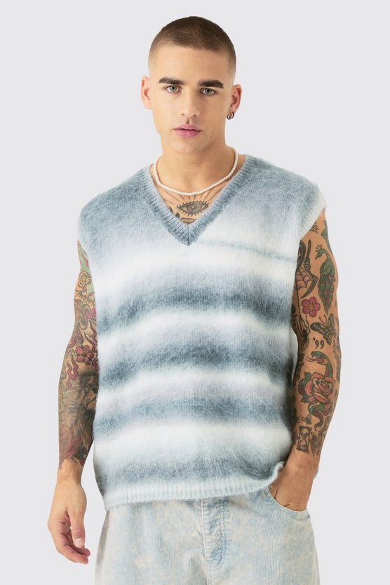 Gestreiftes Tanktop in Blaugrün mit V-Ausschnitt