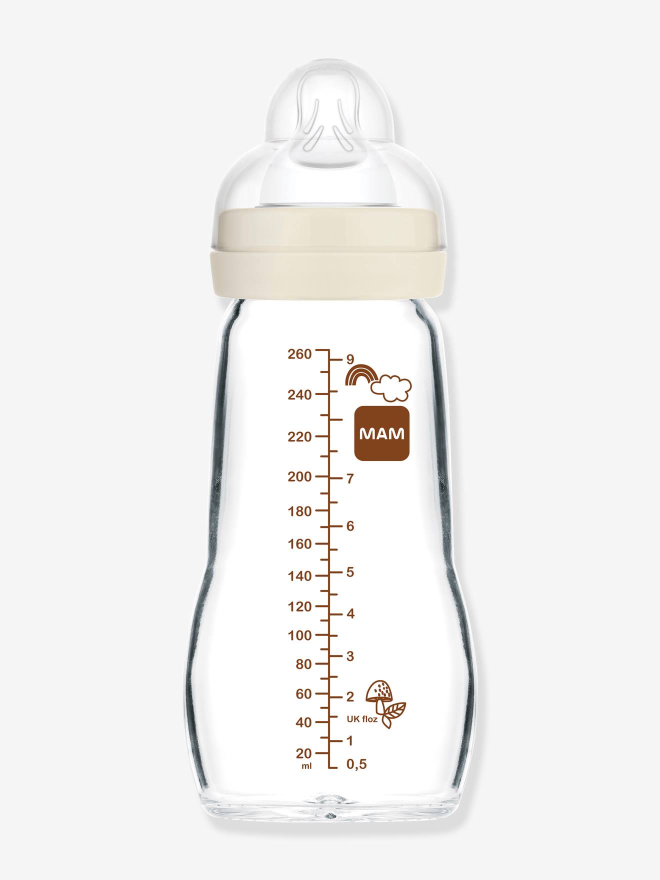 Biberon verre 260 ml MAM Feel Good débit 2 beige