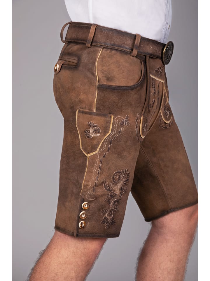 Edelnice Kurze Wildbock Lederhose Markus in dunkelbraun günstig kaufen