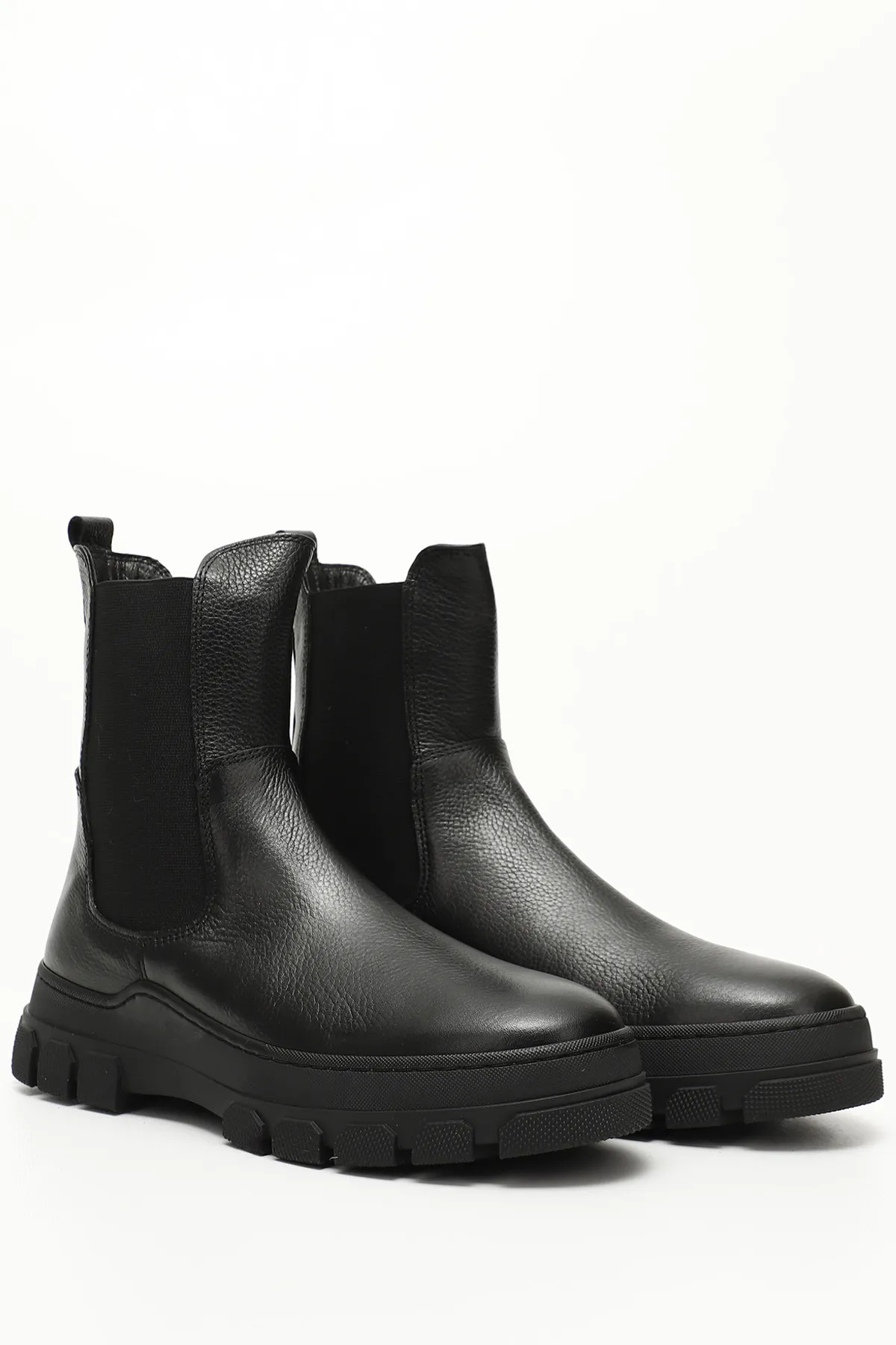 GÖNDERİ(R)  Schwarze Floater-Damen-Damen-Chelsea-Stiefel aus echtem Leder mit runder Zehenpartie 52411