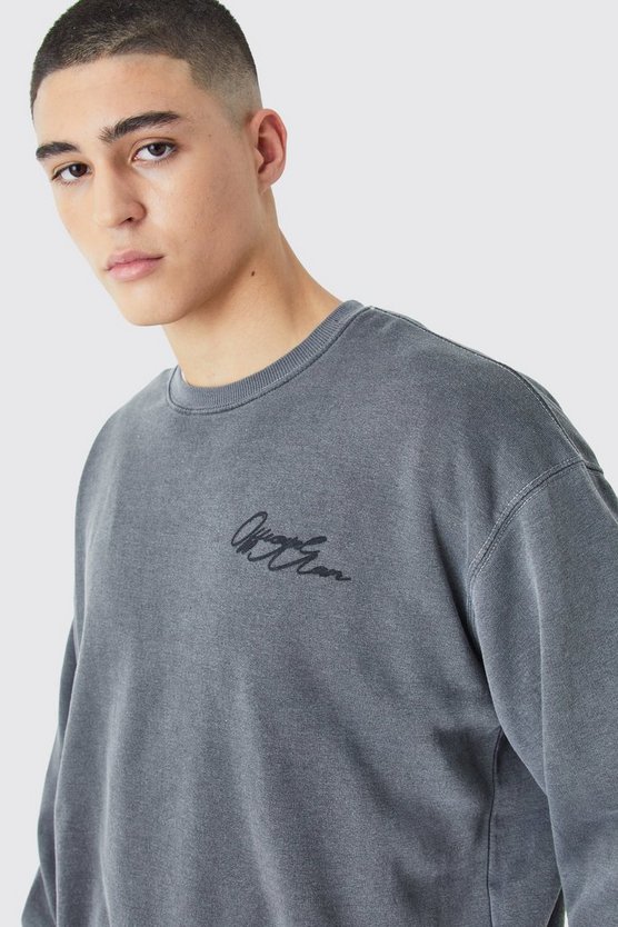 Kastiges Oversize Sweatshirt mit Acid-Waschung und Man-Print