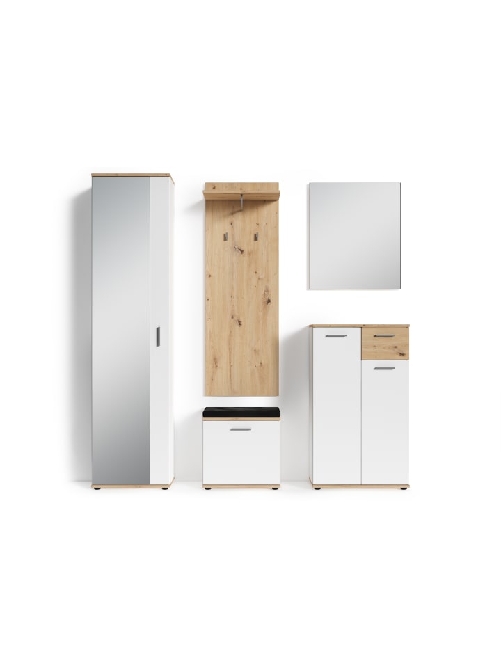 byLiving Schuhschrank Jakob in Weiß / Artisan Eiche - (B) 60 x (H) 102 x (T) 30 cm günstig kaufen onesize
