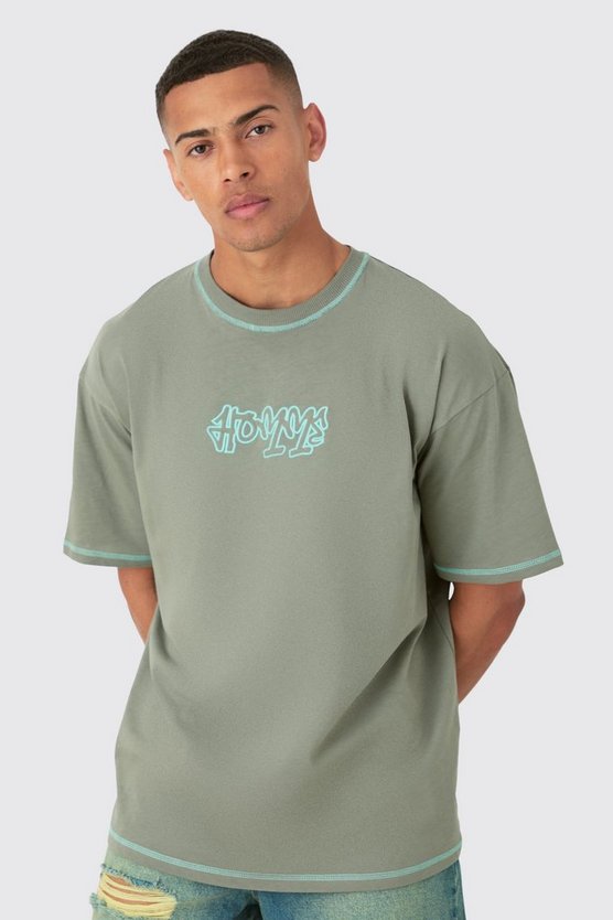 Oversize T-Shirt mit Kontrast-Naht und Applikation