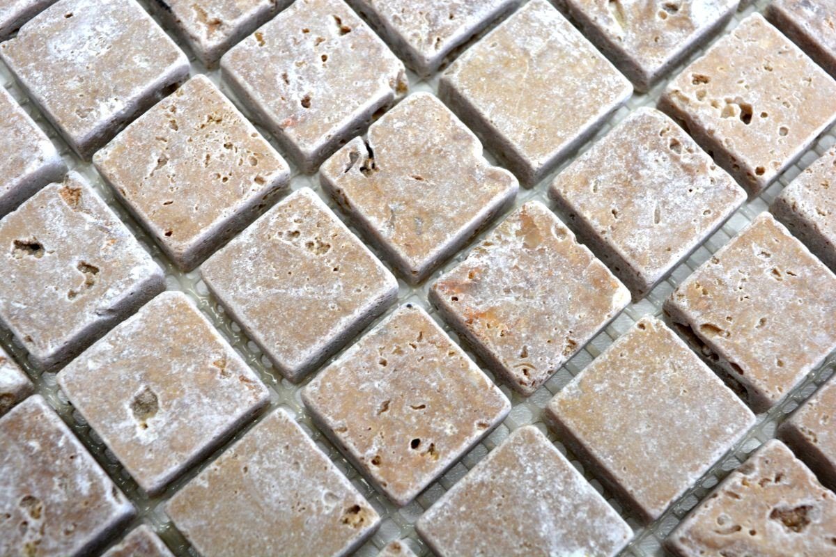 Mosani Bodenfliese Travertin Mosaikfliesen Terrasse Wand Boden Naturstein walnuss braun
