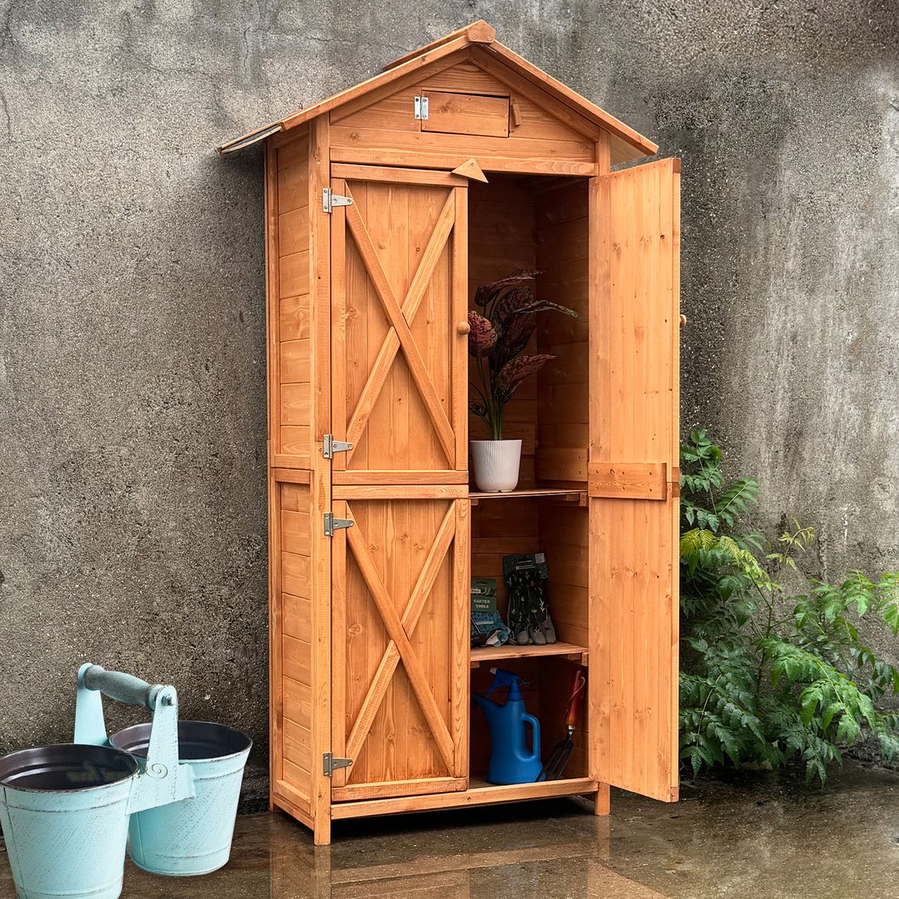 Powertec Garden Werkzeugschrank Holz Franz