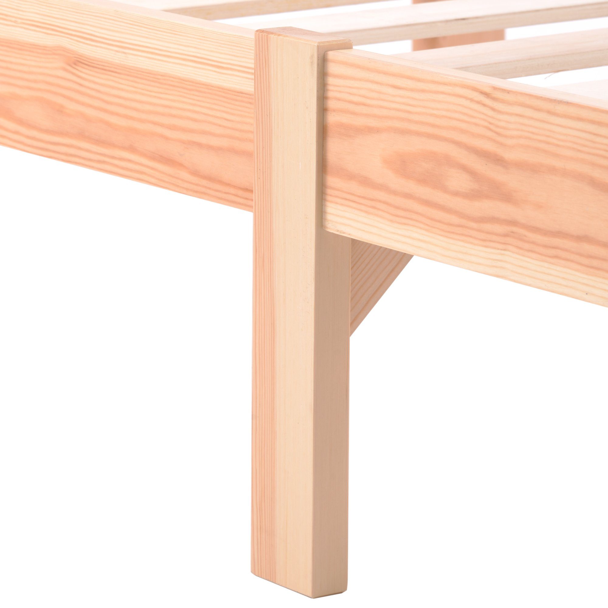 OKWISH Massivholzbett Natur Bett, Futonbett, Massivholzbett Einzelbett Kinderbett Gästebett (mit Kopfteil und Lattenrost, 200x90cm), Matratze nicht enthalten