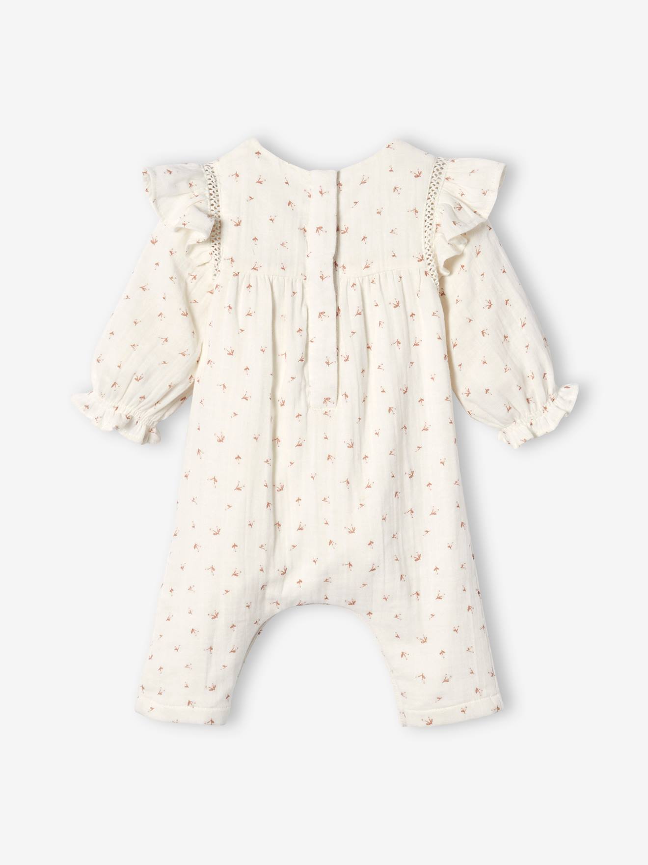Vertbaudet Baby Overall mit Volants - wollweiß bedruckt