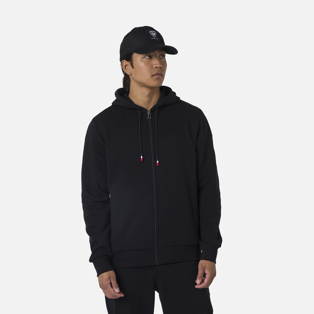 Herrensweatshirt mit Kapuze, Logo und durchgehendem Reißverschluss