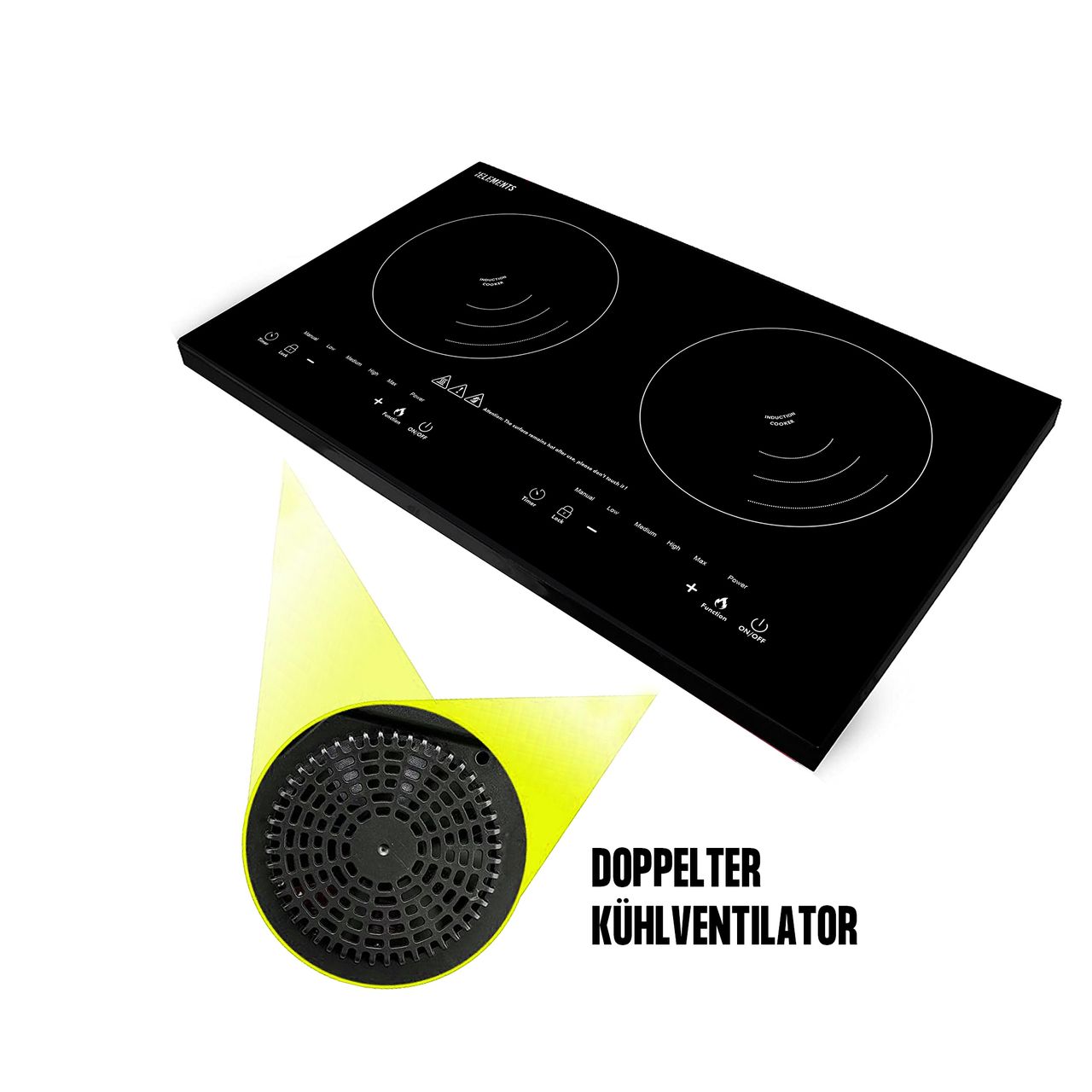KB Elements ELK103P Doppel Induktionskochplatte 4000W 2 Herdplatten Display   Timmer