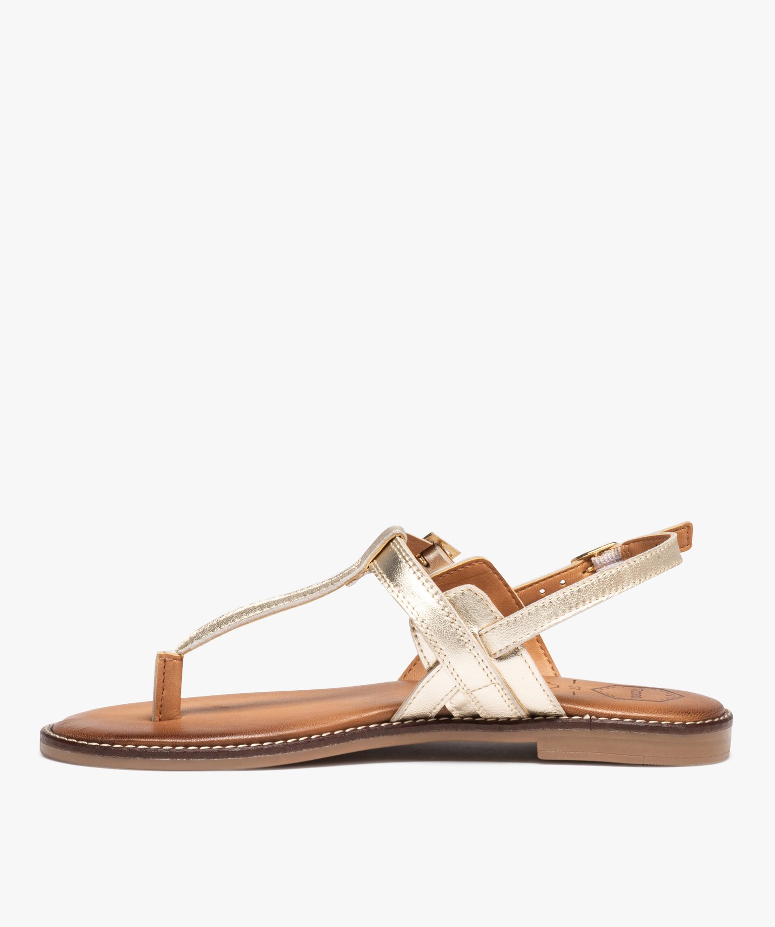 Sandales femme unies en cuir avec double brides à boucle - ... or | GEMO
