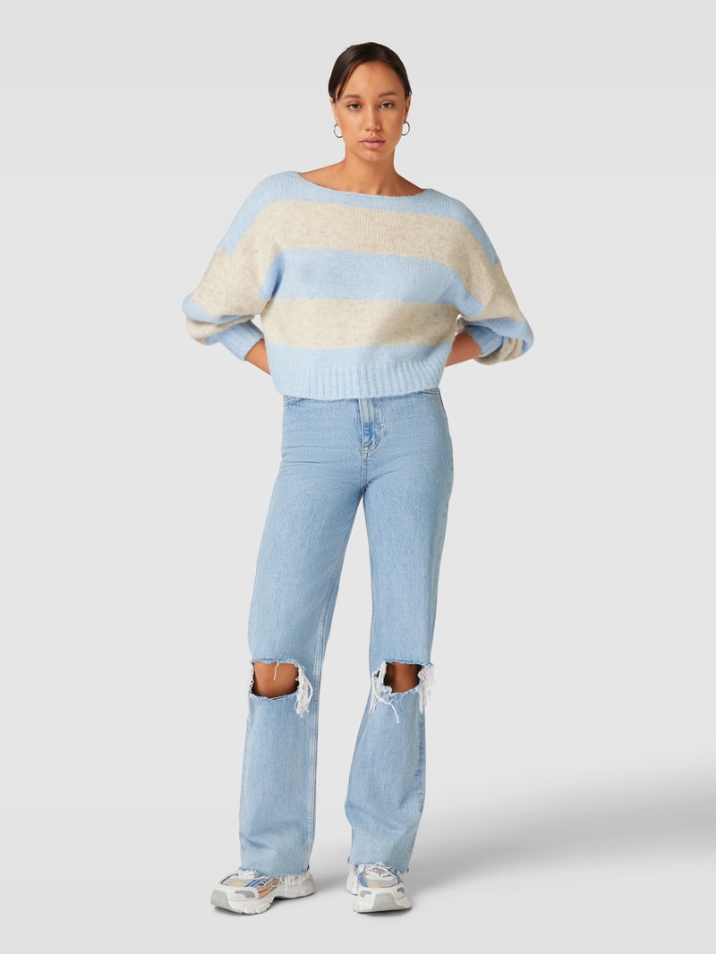 Strickpullover mit Blockstreifen Modell 'AYA' in hellblau
