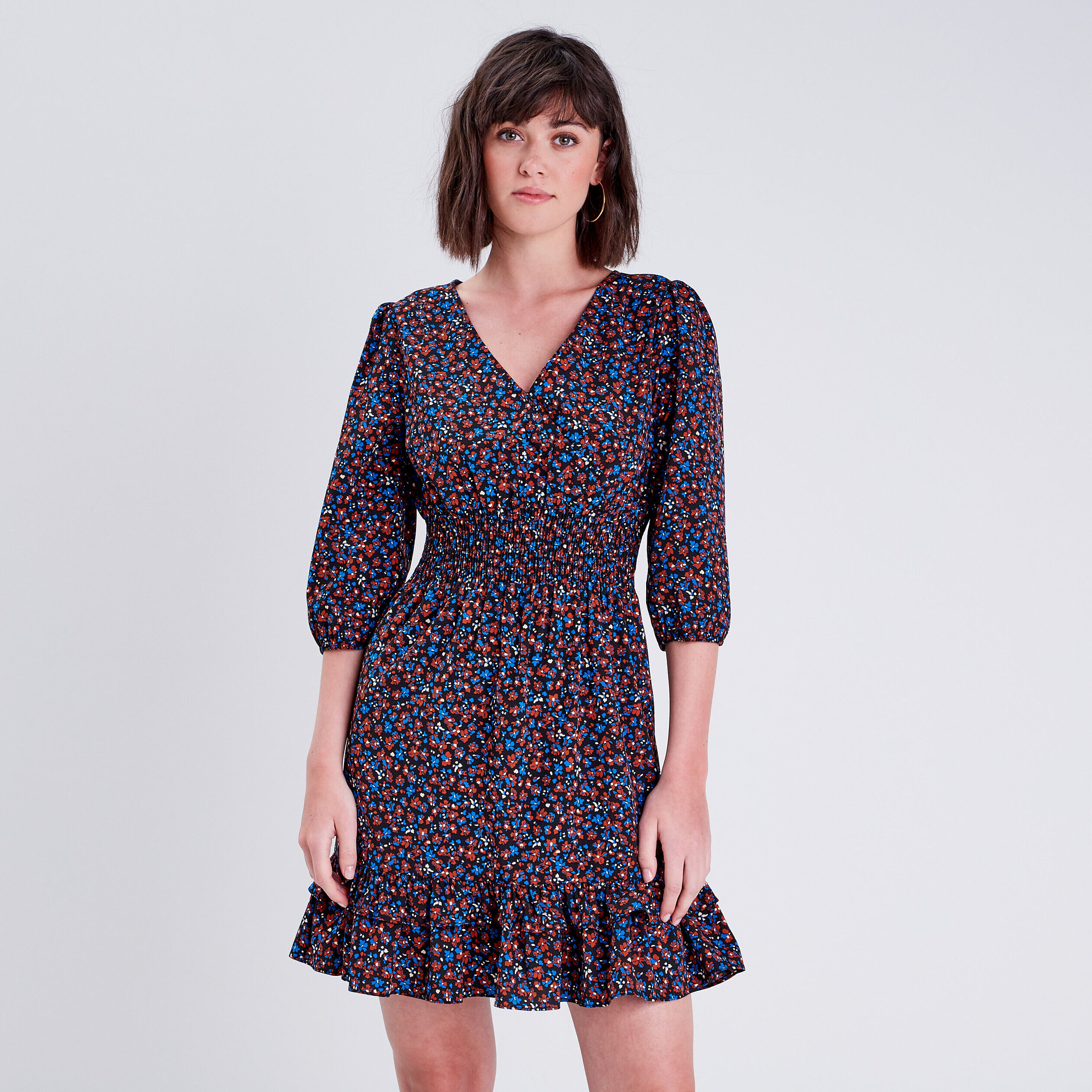 Robe droite smockée noir femme | Cache Cache