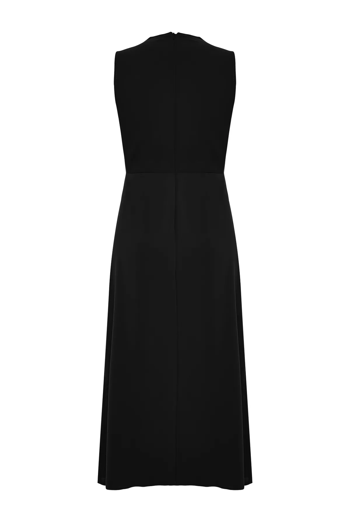 Trendyol Collection  Schwarzes gewebtes Midikleid mit Degaje-Kragenrock und Cut-Detail TWOSS24EL00390