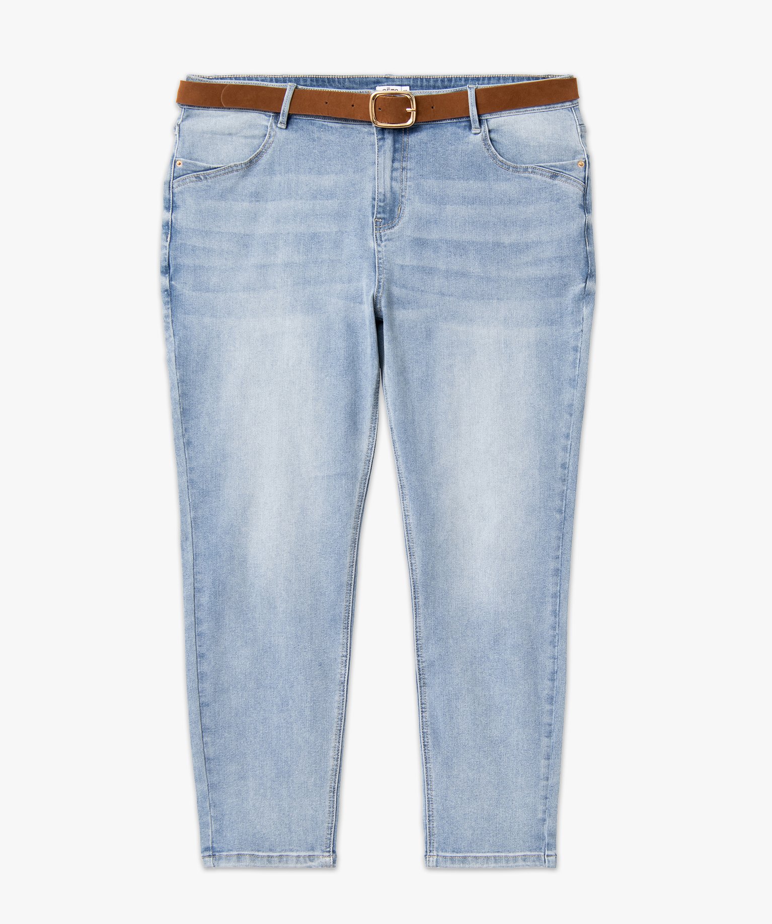 Jean slim 7/8e avec ceinture femme grande taille bleach | GEMO