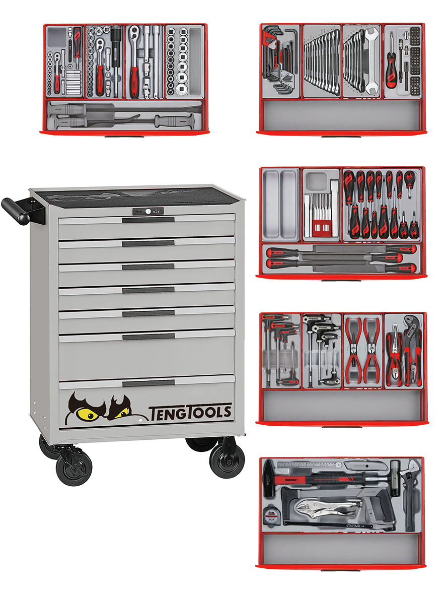 Teng Tools 122390165 TCMM259NS Tool trolley silver mini master set 7 drawers