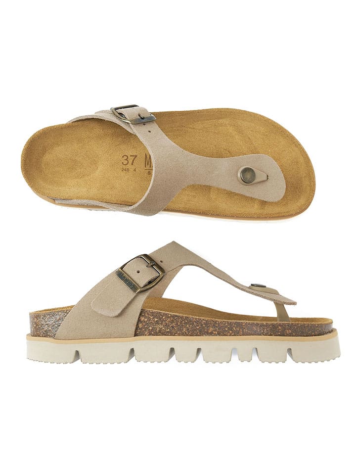 Mandel Leder-Zehentrenner in Taupe günstig kaufen