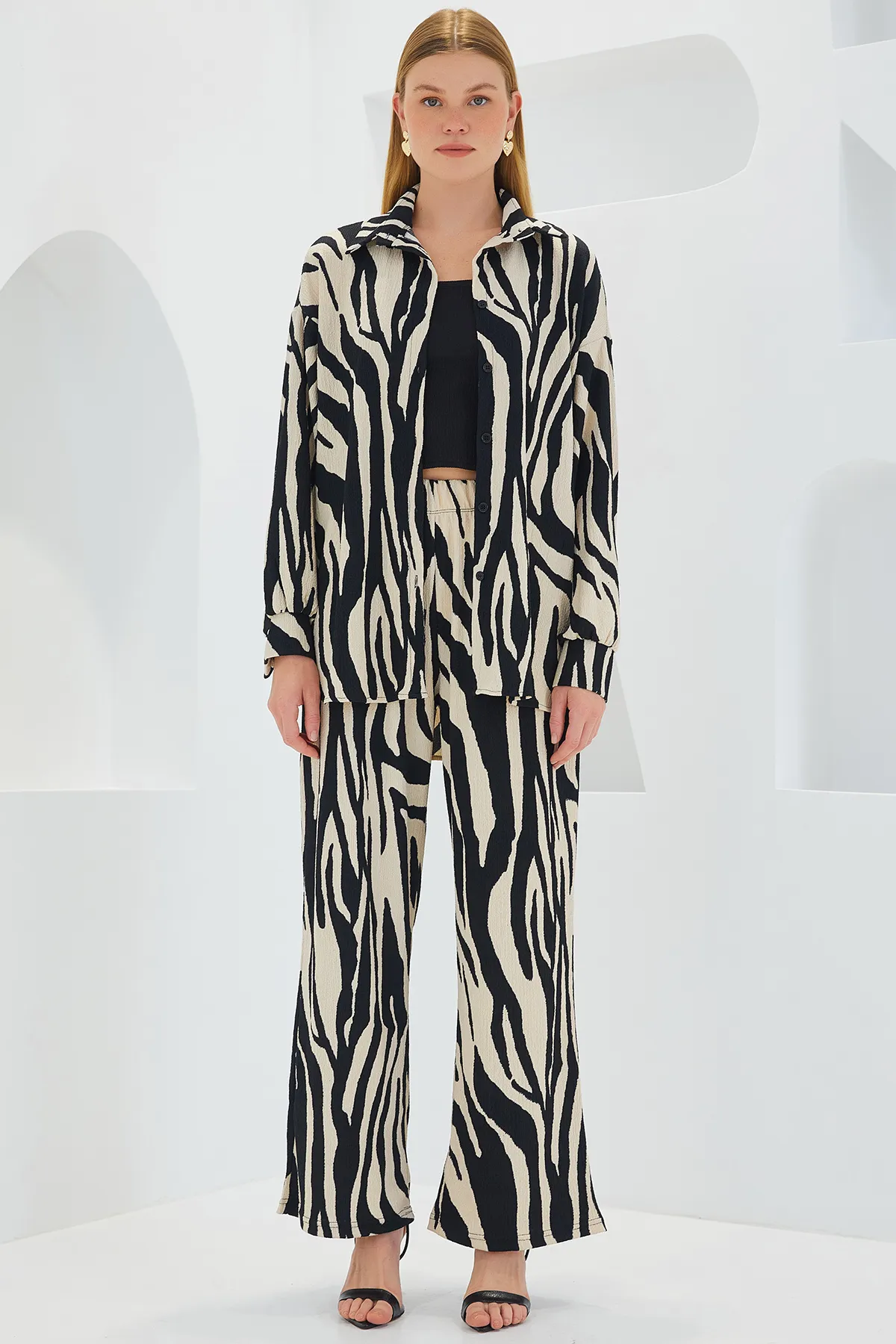 Bigdart  Gemusterter Damen-Doppelanzug aus Strick in Schwarz und Creme 5858