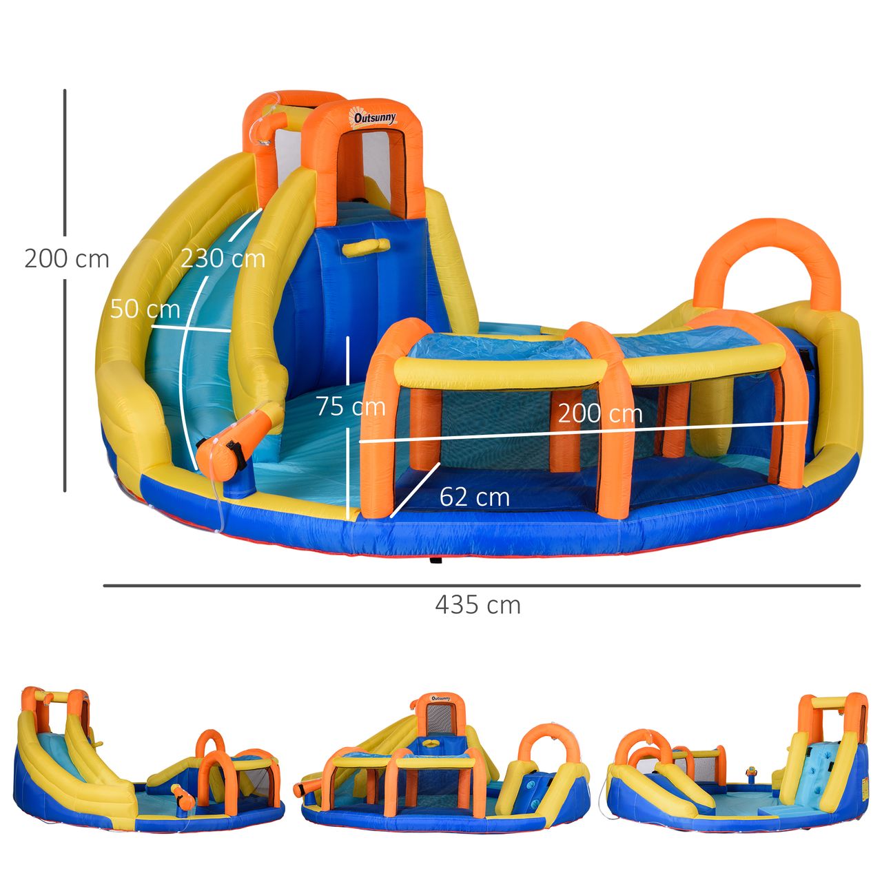 Outsunny Aufblasbare Hüpfburg 5 in 1 Wasserpark mit Gebläse, Tasche, Flicken