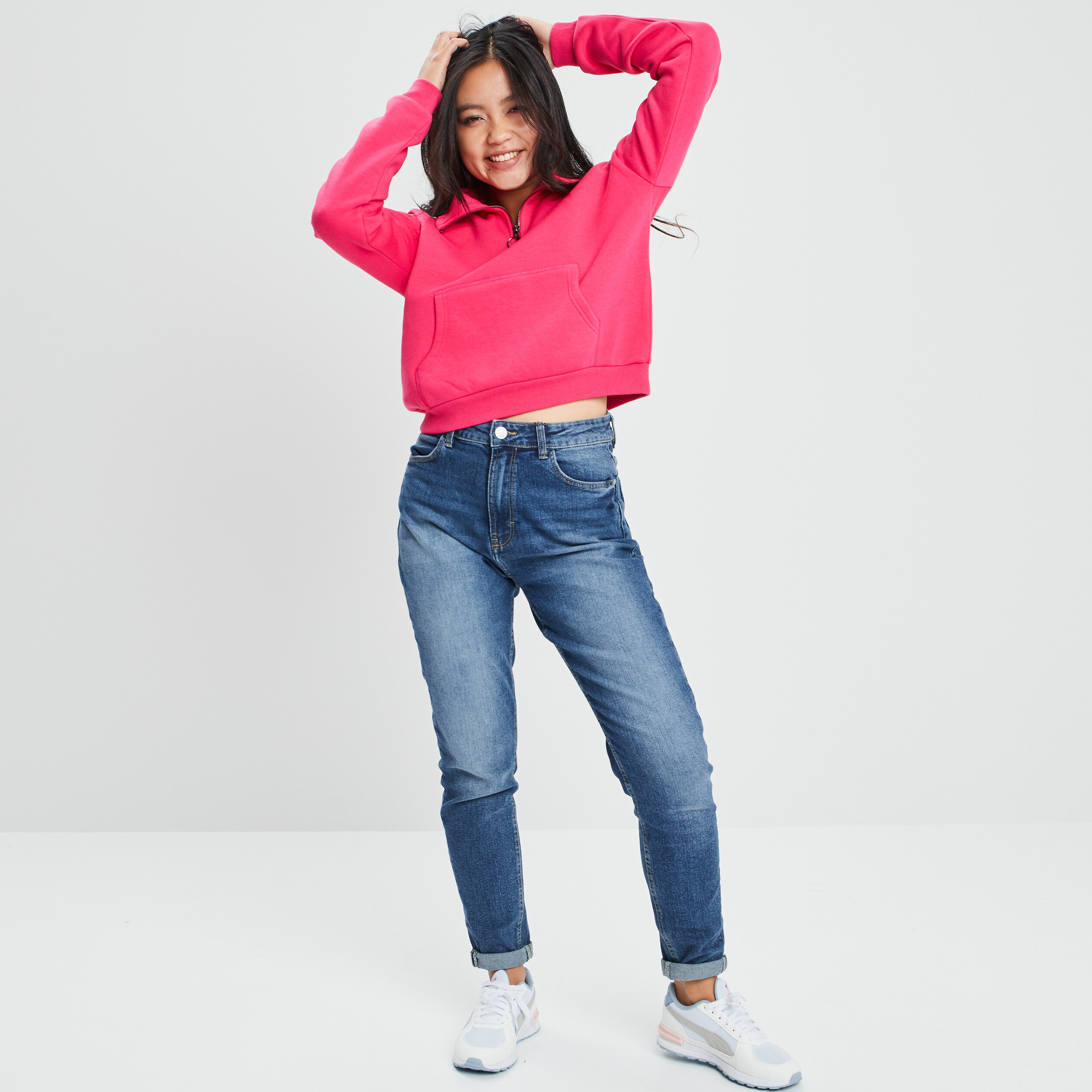 Sweat à col camionneur rose cerise femme | La Halle