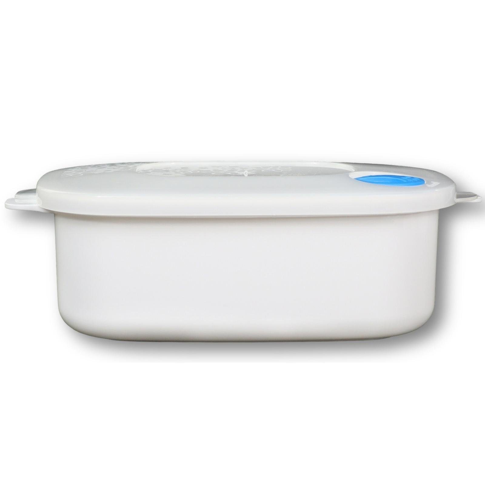 Plentyfy Mikrowellenbehälter Frischhaltedose oval 1,5 Liter mit Motiv und Dampfventil, Kunststoff, (Kasserolle 1,5 L oval BLUME mit Dampfventil BLAU Mikrowellen-Geschirr, Premium), Meal Prep Boxen - Mikrowellengeschirr mit Deckel