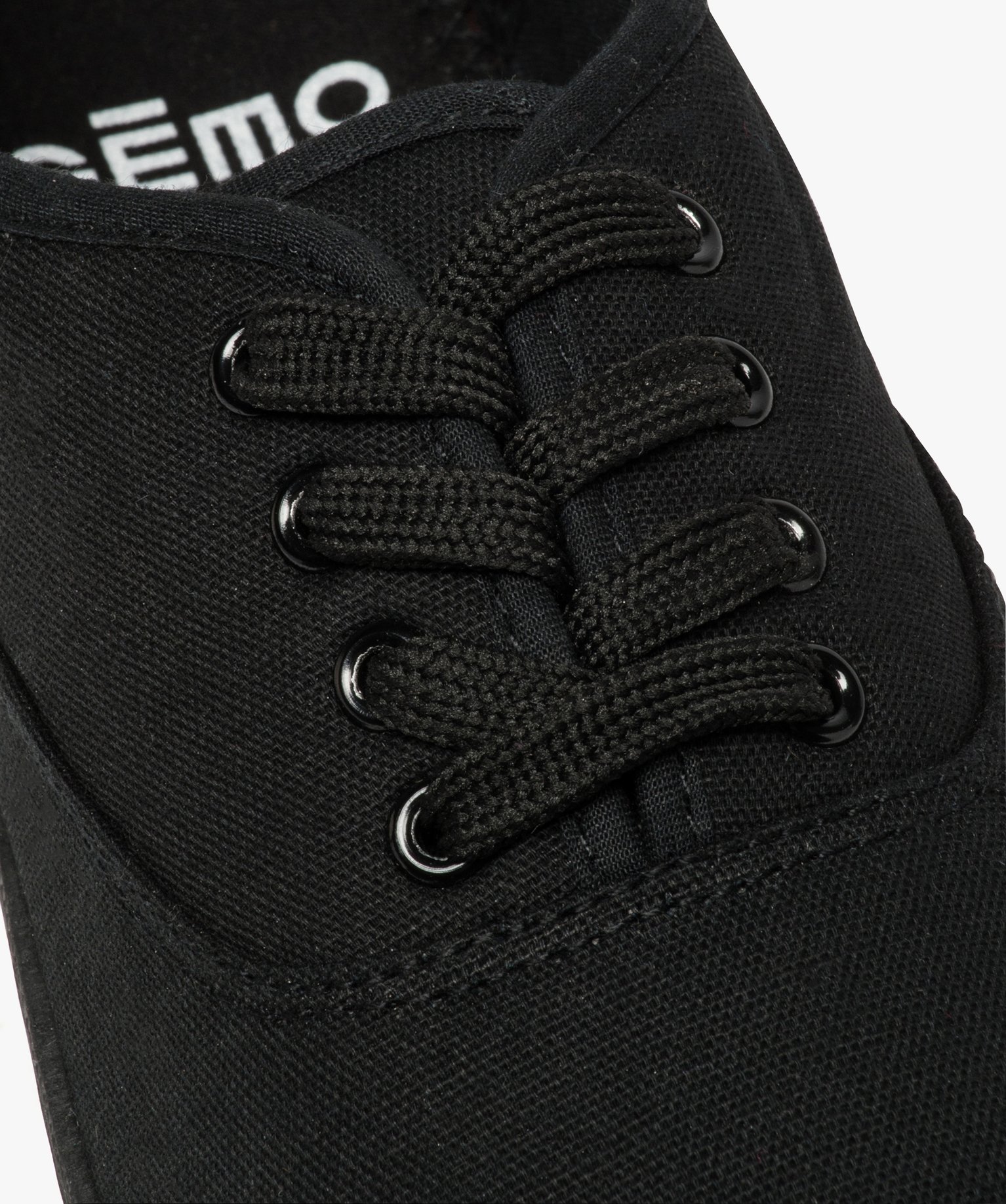 Baskets femme en toile à semelle fine et fermeture lacets noir | GEMO