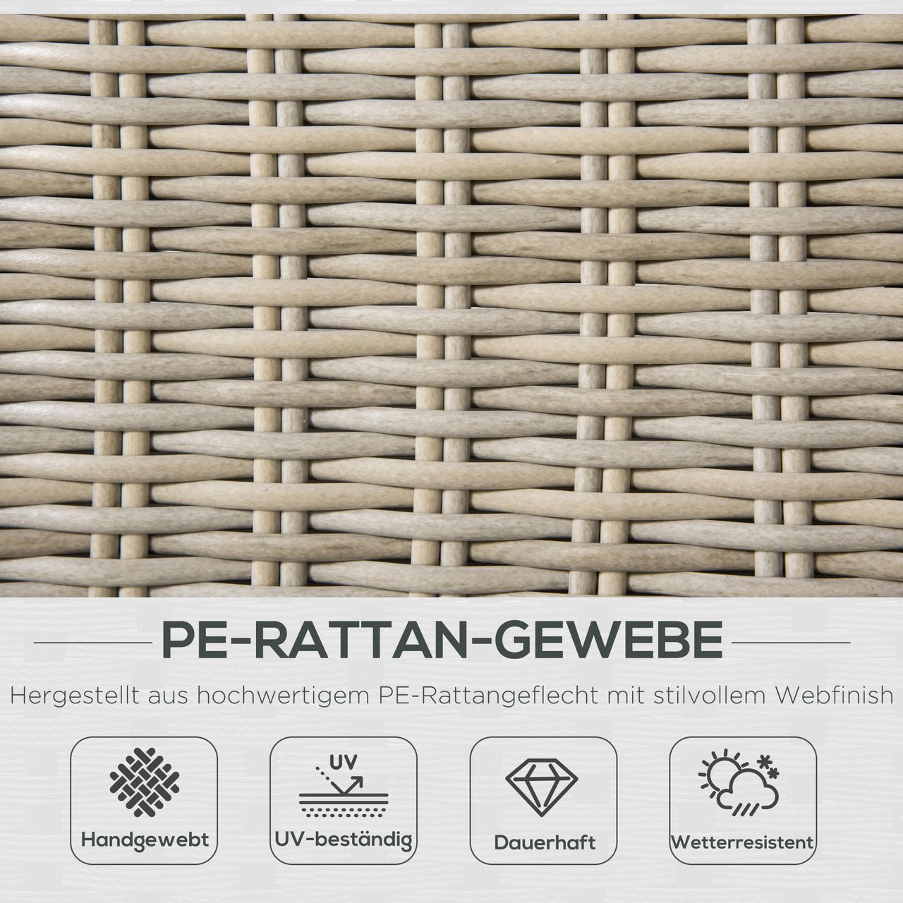 Outsunny 4-tlg. Polyrattan Gartenmöbel Set Gartengarnitur Garten-Set Sitzgruppe Loungeset Loungemöbel mit Couchtisch Sitzkissen Khaki Beige