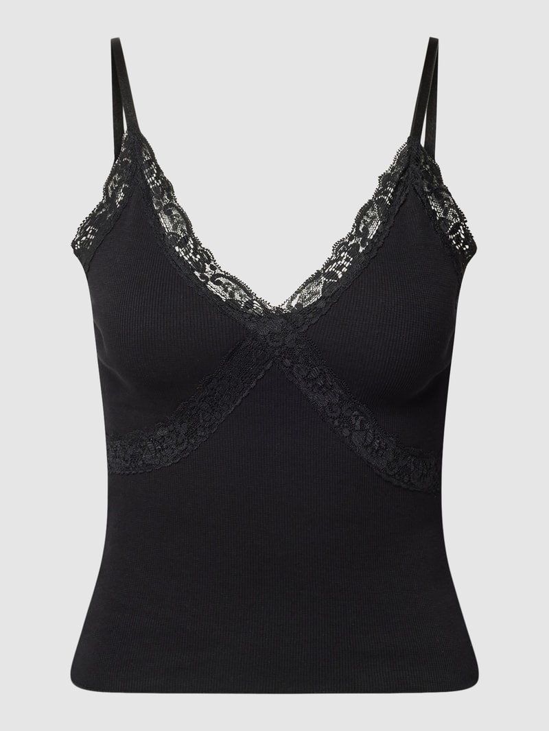 Top mit Spitzenbesatz in schwarz