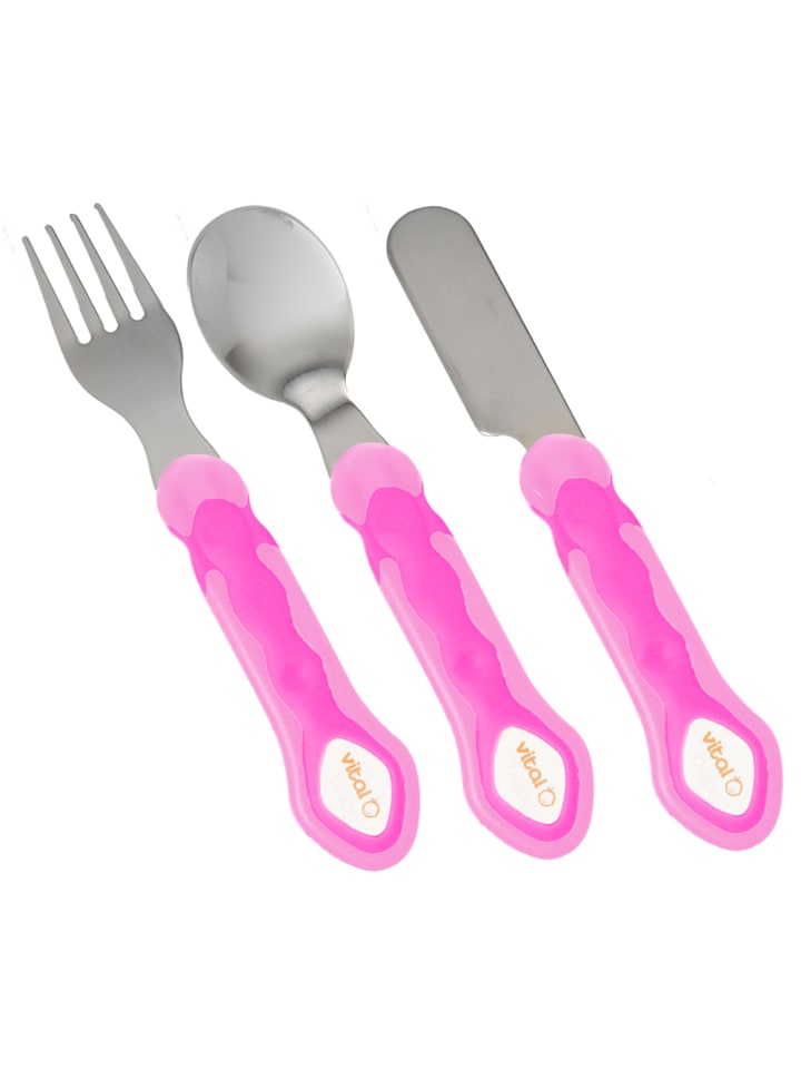 Vital Baby Kinder Besteckset 3-teilig - Messer, Gabel und Löffel Edelstahl pink günstig kaufen onesize