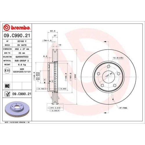 Bremsscheibe Vorderachse Brembo 09.C990.21 - ATU
