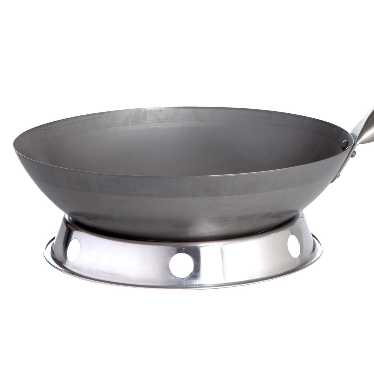 PaellaWorld International Paella World Original chinesischer Wok mit Holzgriff, Ø 30 cm und Edelstahl-Wokring