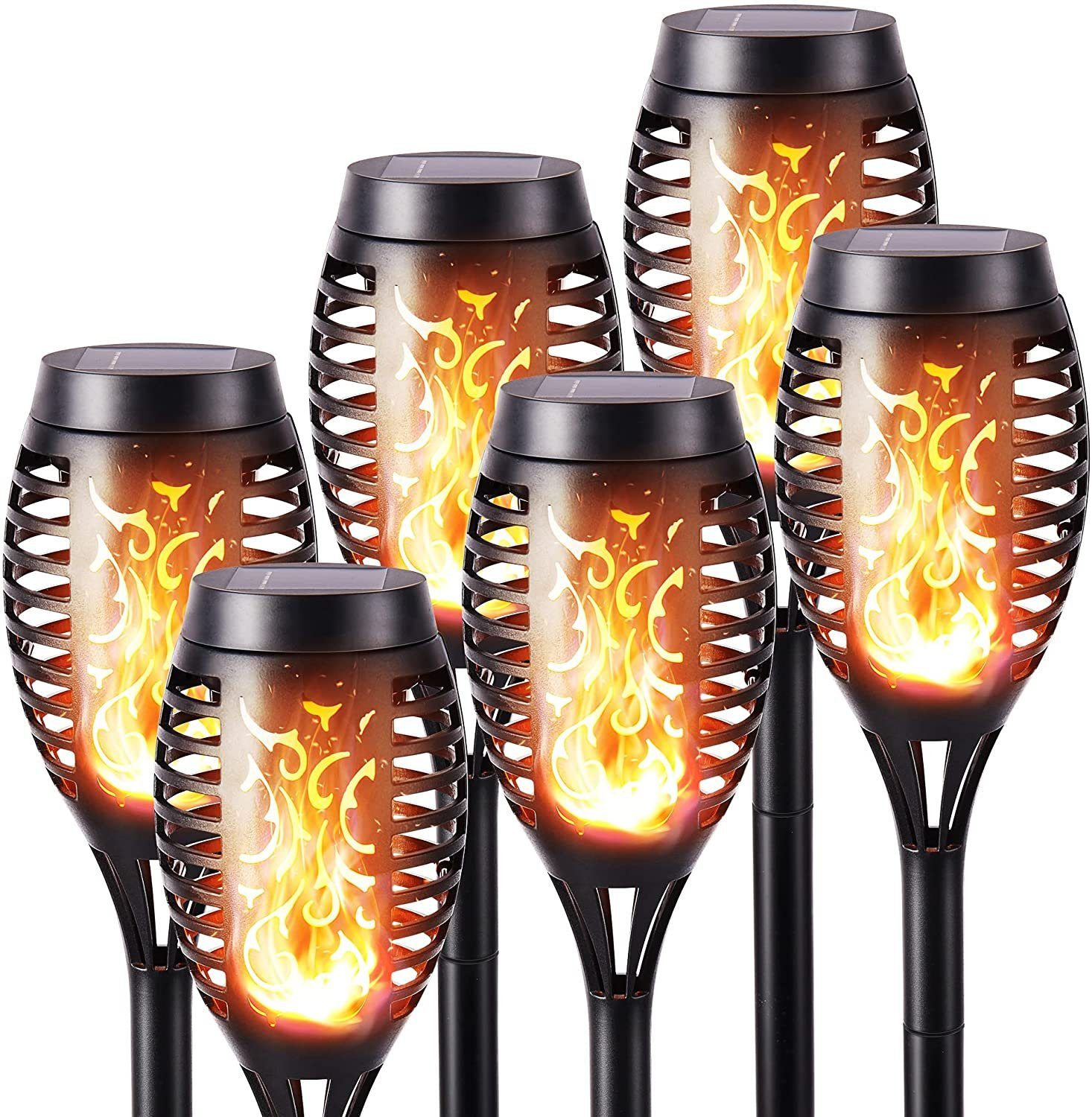 iceagle LED Solarleuchte Solarleuchten Garten - 6 Stück LED Solar Fackel Gartenfackeln, LED fest integriert